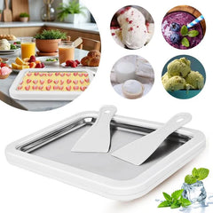 Rolled Ice Cream Maker Pan – DIY Frozen Yogurt & Dessert Plate with Scrapers