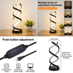 Spiral LED Table Lamp with Adjustable Brightness USB Rechargeable Desk Light
