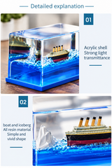 Titanic Ship in Ocean Resin Desk Decor – Blue Acrylic Display Ornament