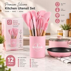 12-Piece Pink Silicone Kitchen Utensil Set