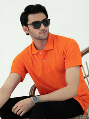 Orange Basic Cotton Polo Shirt For Men