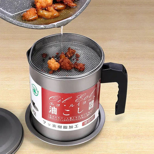 Stainless Steel Oil Filter Pot with Fine Mesh Strainer