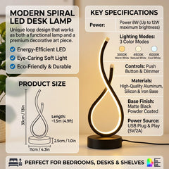 Modern Spiral LED Table Lamp Dimmable Touch Desk Light