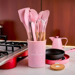 12-Piece Pink Silicone Kitchen Utensil Set