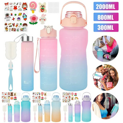 3-Piece Time Marker Water Bottle Set – Gradient Gym Bottles with Straw