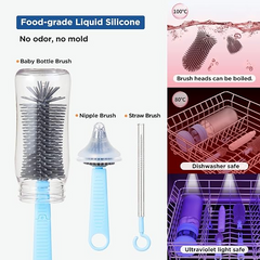 Portable Baby Bottle Cleaning Brush Set  Multi-Size Bottle & Nipple Cleaning Kit