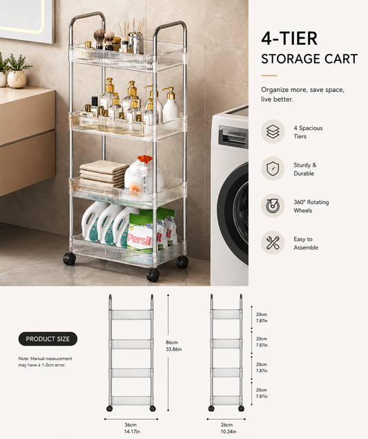 4-Tier Clear Utility Rolling Trolley