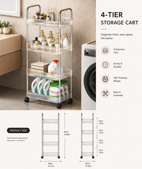 4-Tier Clear Utility Rolling Trolley