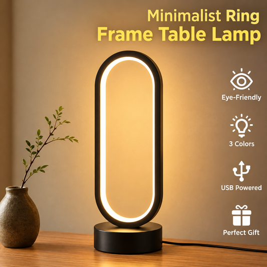 3 Color Minimalist Ring Frame Table Lamp  Modern LED Bedside & Desk Lamp