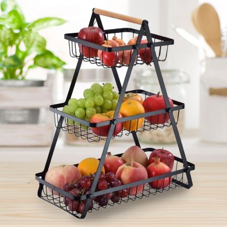 Premium 3-Tier Metal Storage Rack with Wooden Handle