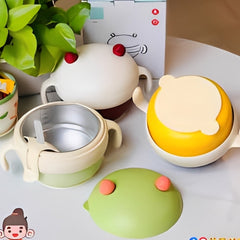 Cute Cartoon Baby Food Bowl with Dual Handles – Spill-Proof Design
