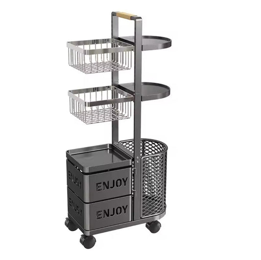Multi-Functional Rolling Storage Cart with Drawers & Baskets | Mobile Kitchen, Bathroom & Office Organizer