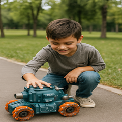 Electric RC Jelly Blaster Tank Toy for Kids – Smoke Effect, LED Wheels & 360° Rotation